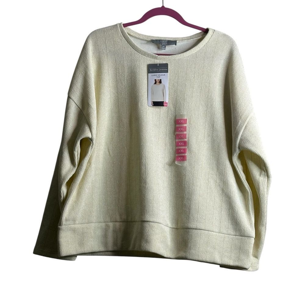 Berkley Jensen Cream Shimmer Crew Neck Sweater Size XXL
